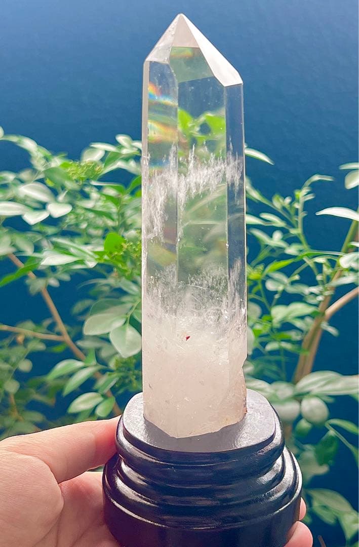 超透明　ヒマラヤ産　水晶ポイント　六角柱 天然石原石置物台座付　パワーストーン
