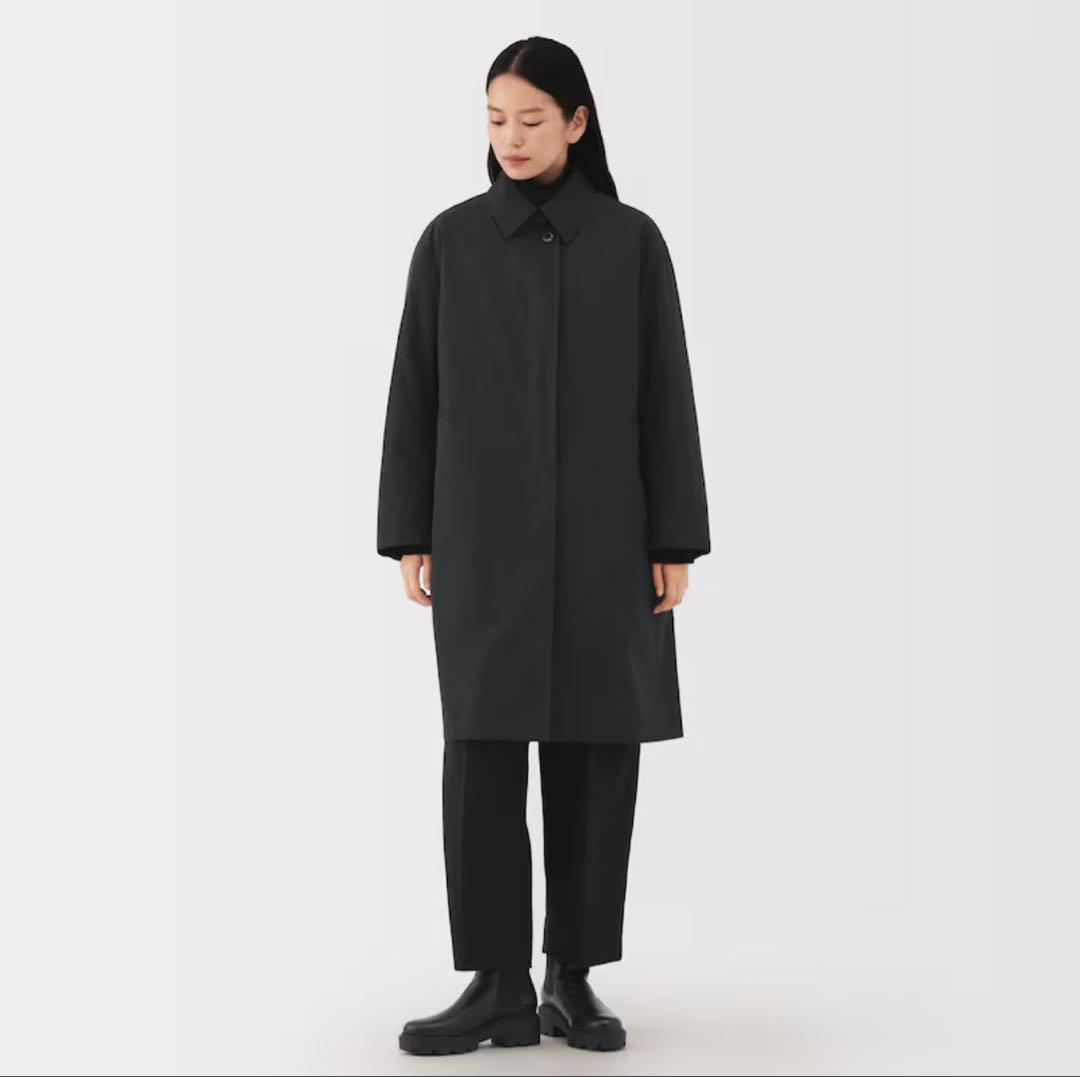 MUJILabo ダウンライナー付き撥水ステンカラーコート婦人S黒