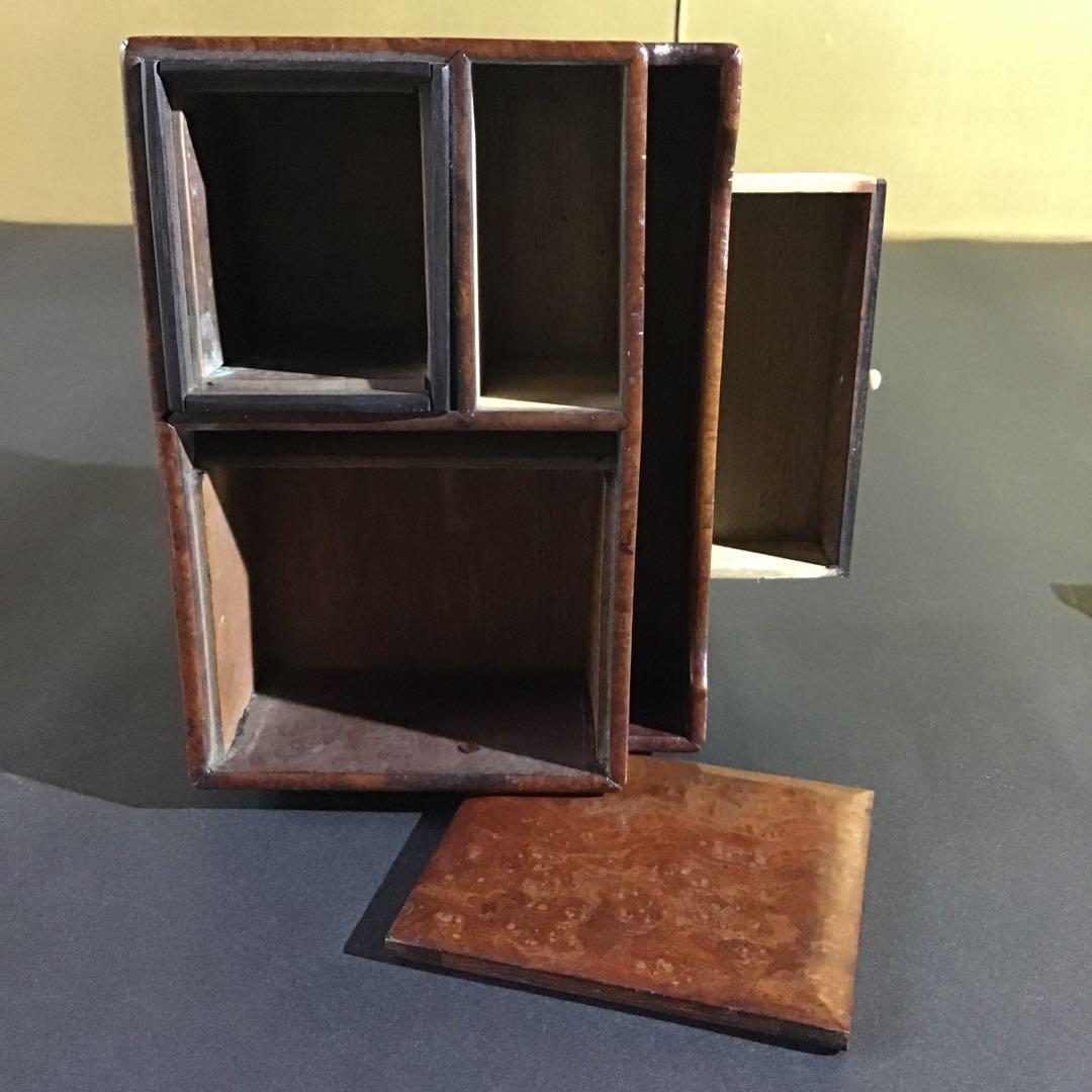 時代玉杢小箱　摘みは真珠　指物師の傑作品