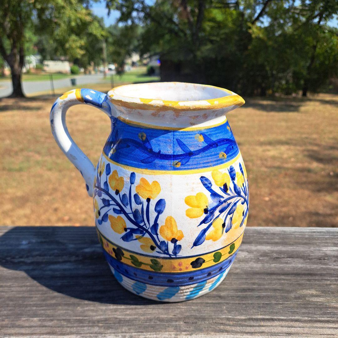 イタリア製　ヴィンテージ　陶器製 花柄　ピッチャー　#デルフト