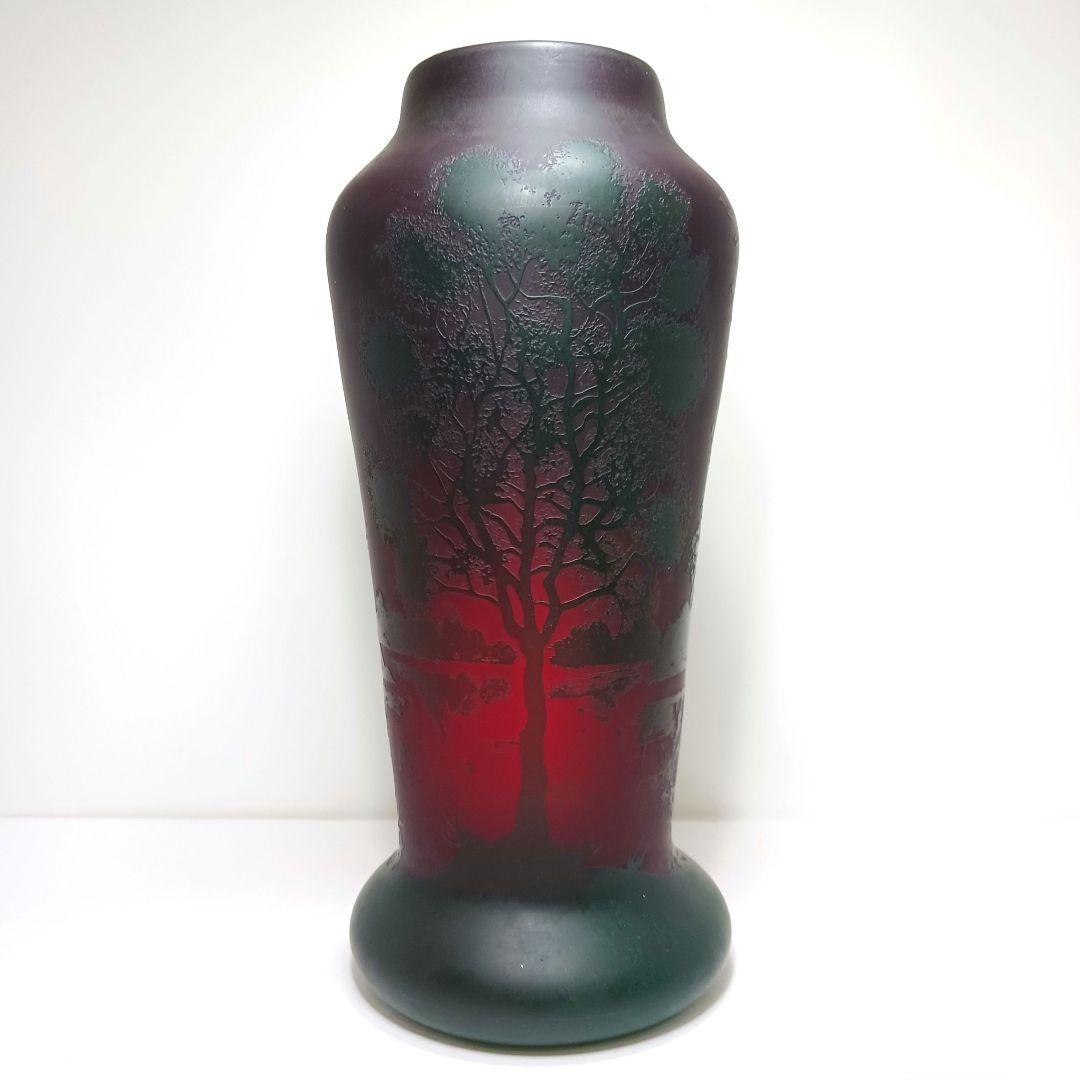 V225 1900年初期 J.B LEVEILLE作 湖水風景文花瓶 カメオ彫