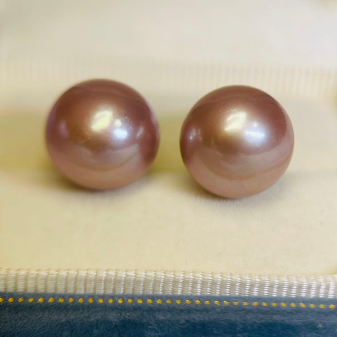 極照り 本真珠ピアス エジソンパール 超大珠 メタリック14mm 無調色 直結
