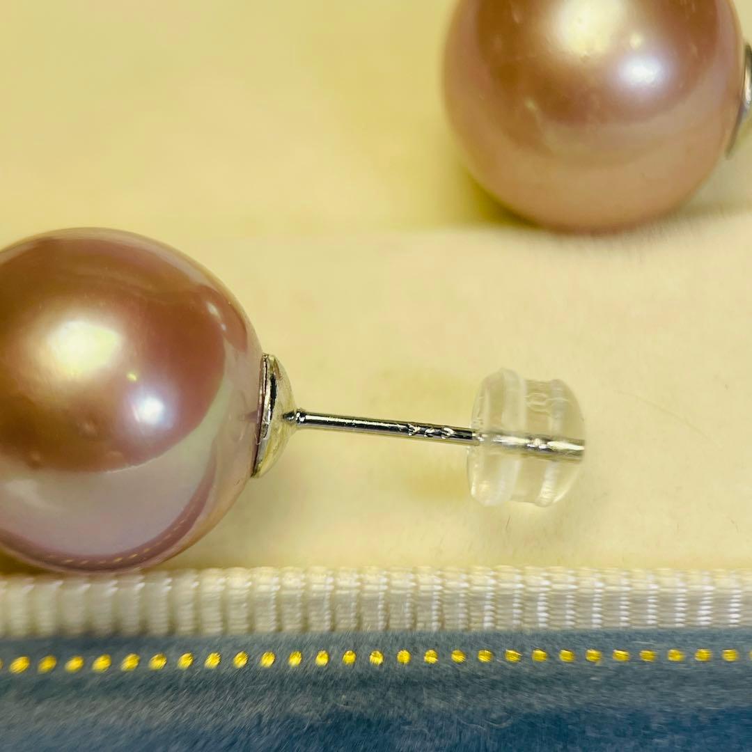 極照り 本真珠ピアス エジソンパール 超大珠 メタリック14mm 無調色 直結