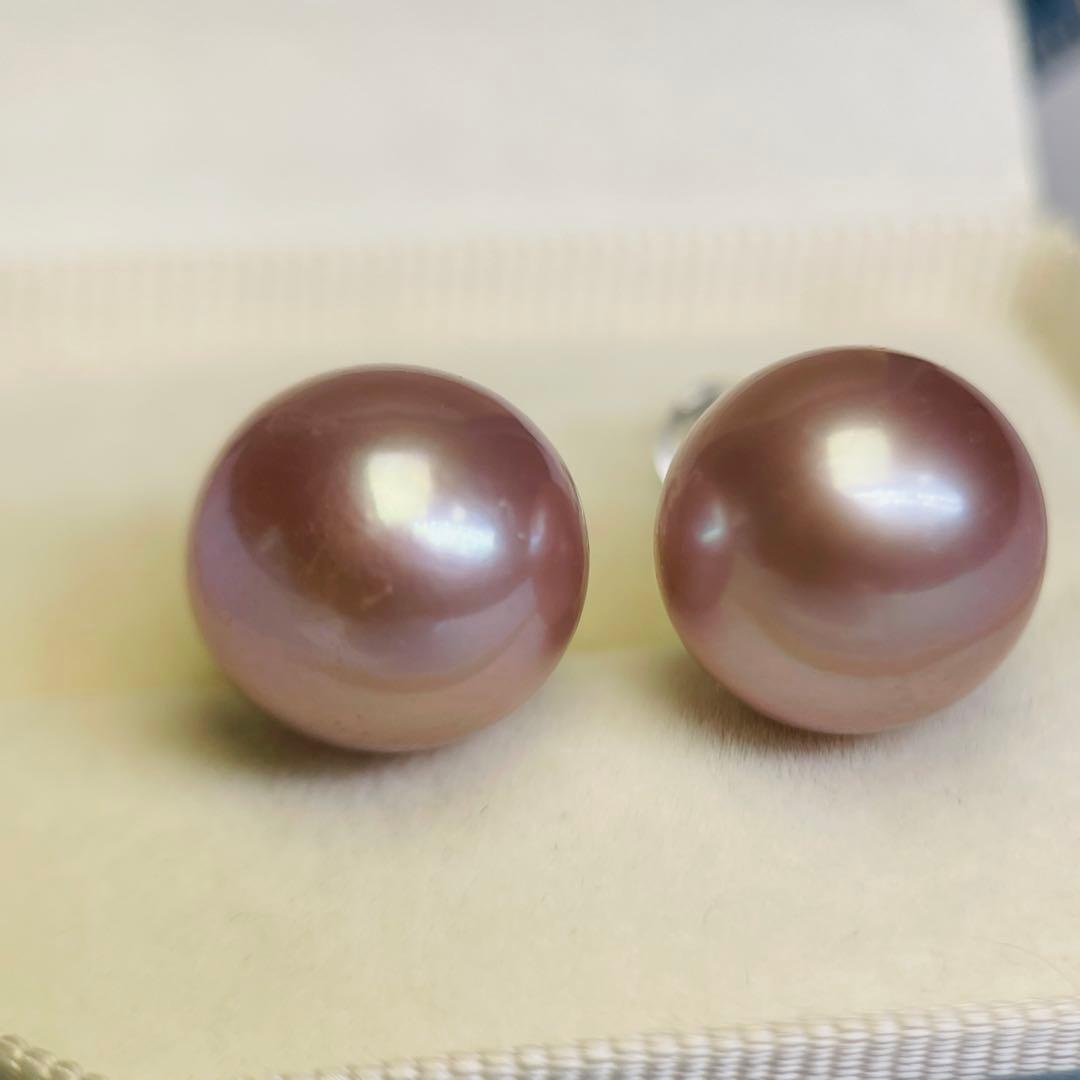 極照り 本真珠ピアス エジソンパール 超大珠 メタリック14mm 無調色 直結