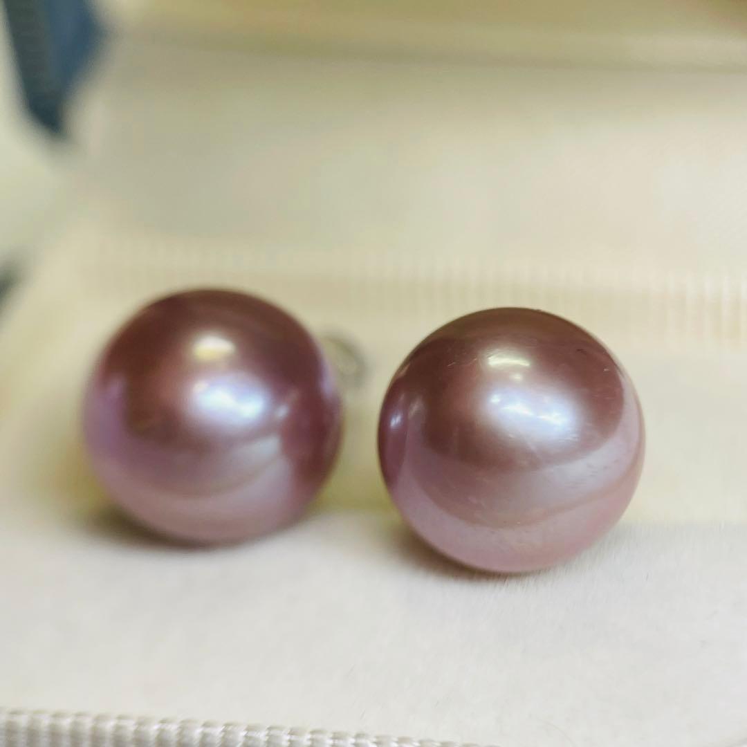 極照り 本真珠ピアス エジソンパール 超大珠 メタリック14mm 無調色 直結