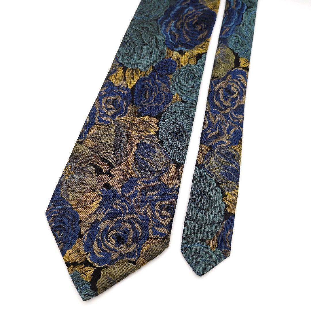 【美品】ポールスミス ネクタイ ブルー ゴールド 花柄 光沢 高級【イギリス製】