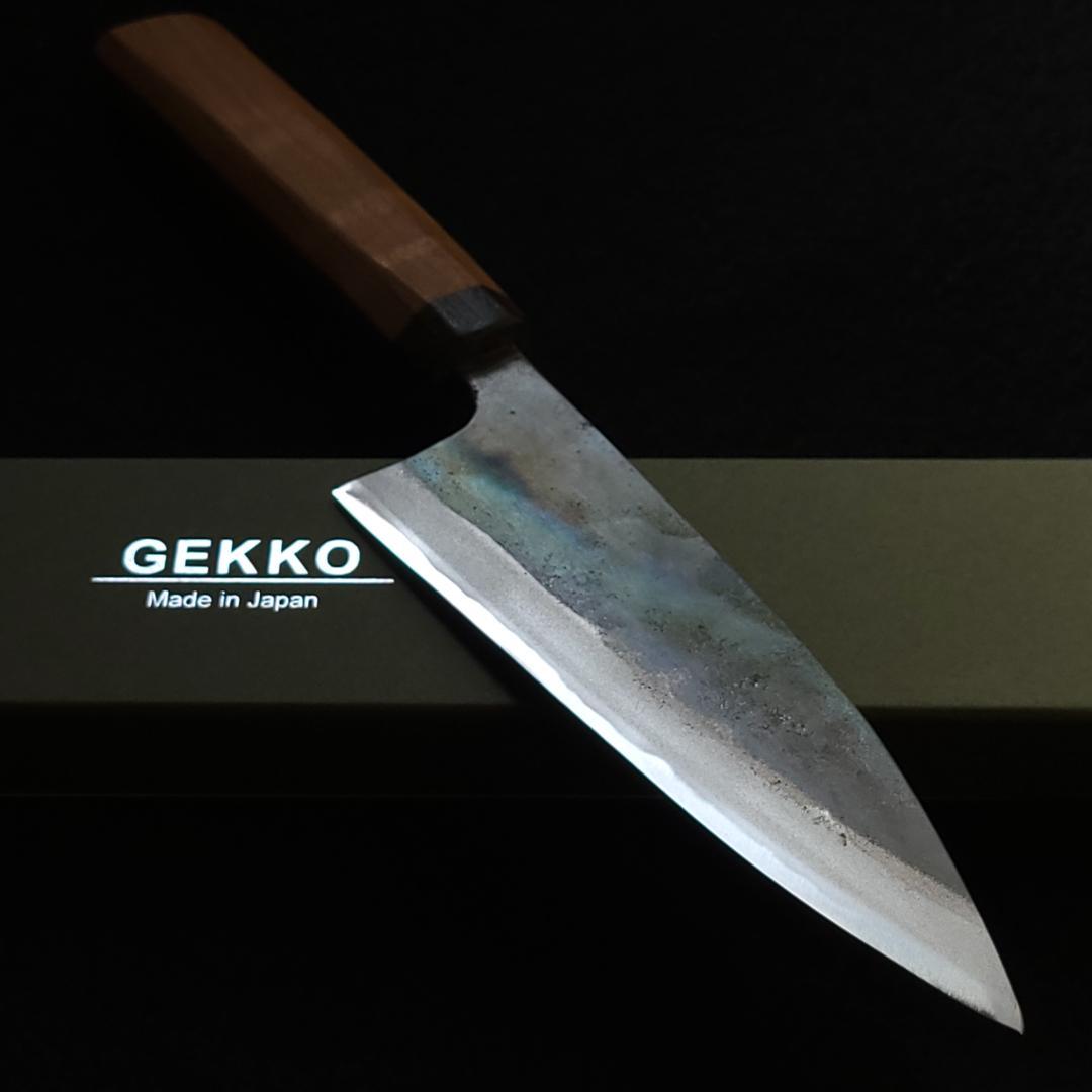 青紙1号 黒打 万能包丁 150㎜ #9390 チーク柄 月光作 日本製 １点物