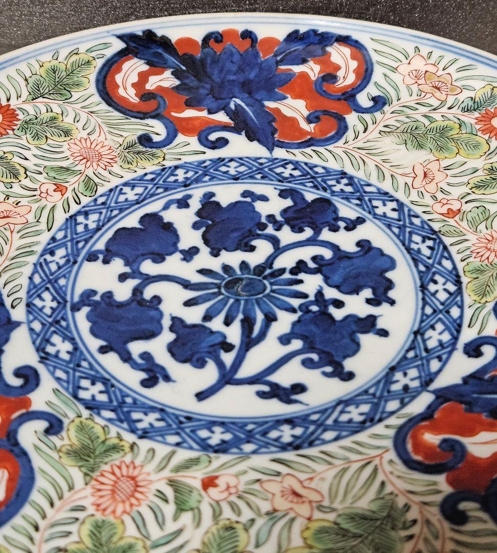 【上作品❗️】江戸時代末期～明治時代初期　古伊万里　染錦　染付色絵　花尽し文様皿