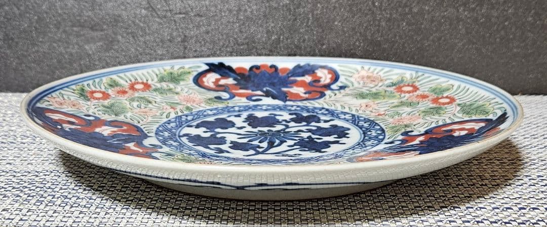 【上作品❗️】江戸時代末期～明治時代初期　古伊万里　染錦　染付色絵　花尽し文様皿