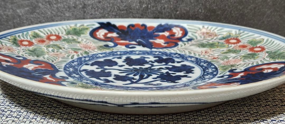 【上作品❗️】江戸時代末期～明治時代初期　古伊万里　染錦　染付色絵　花尽し文様皿