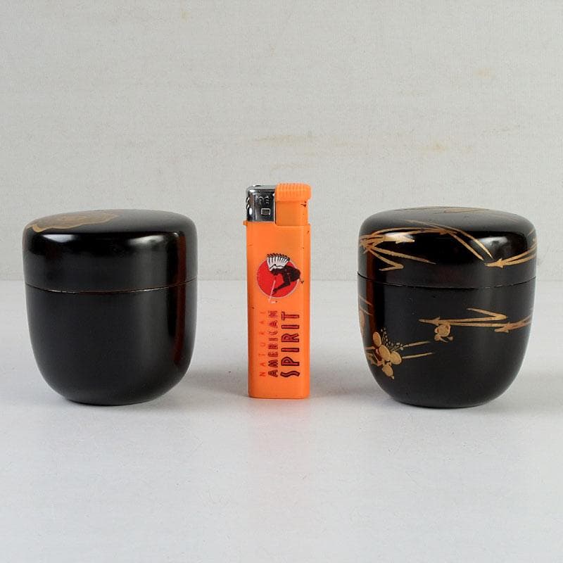 茶道具　黒漆　金蒔絵　棗　一双　書付共箱　V　9432