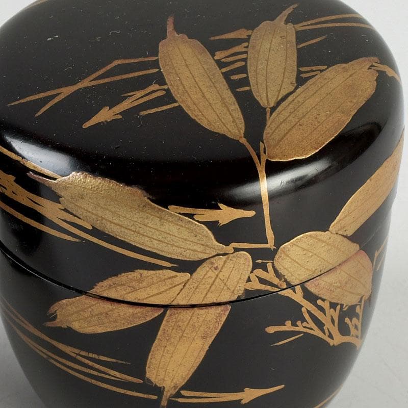 茶道具　黒漆　金蒔絵　棗　一双　書付共箱　V　9432