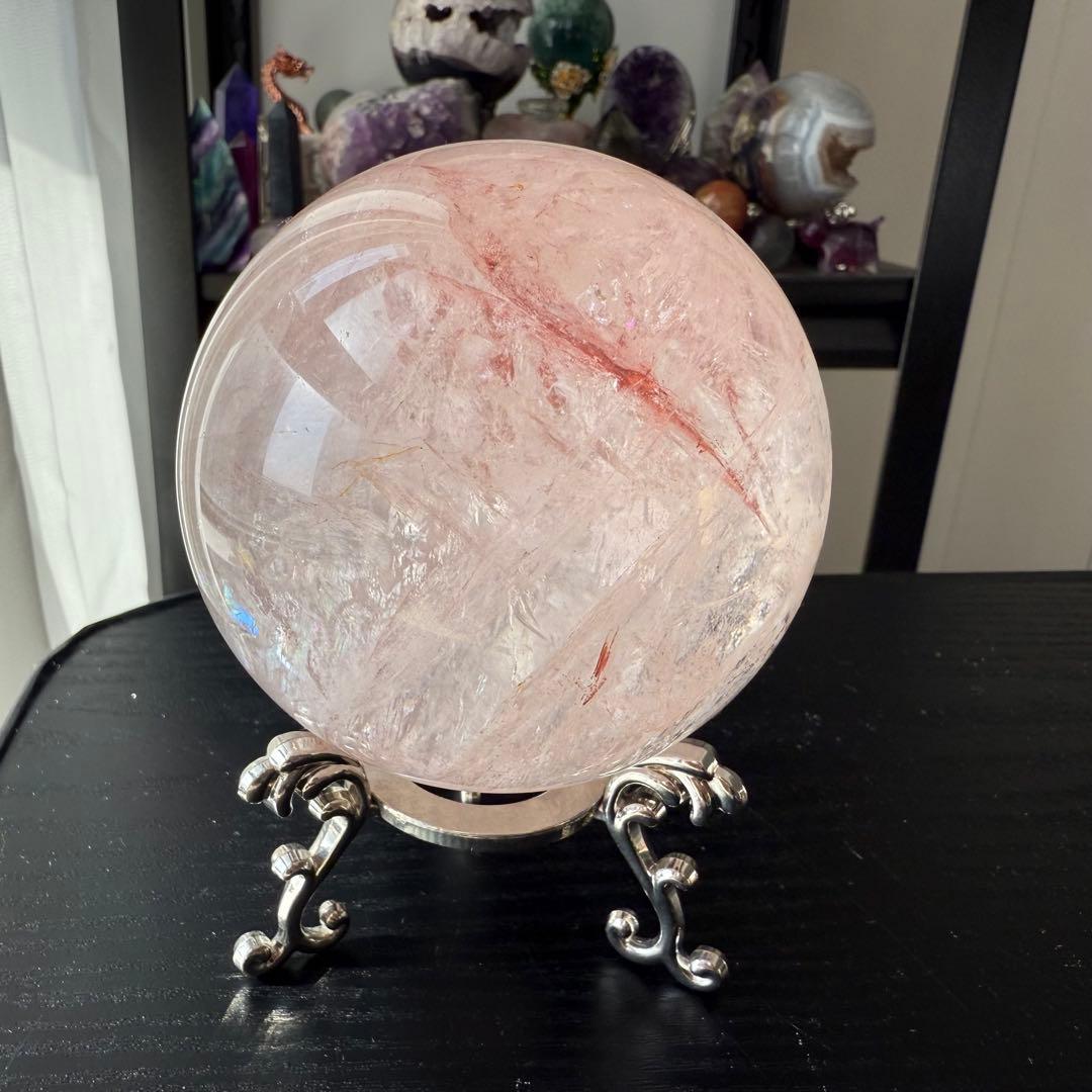天然石ピンクアゼツライトのスフィア　丸玉　置物NO.112611