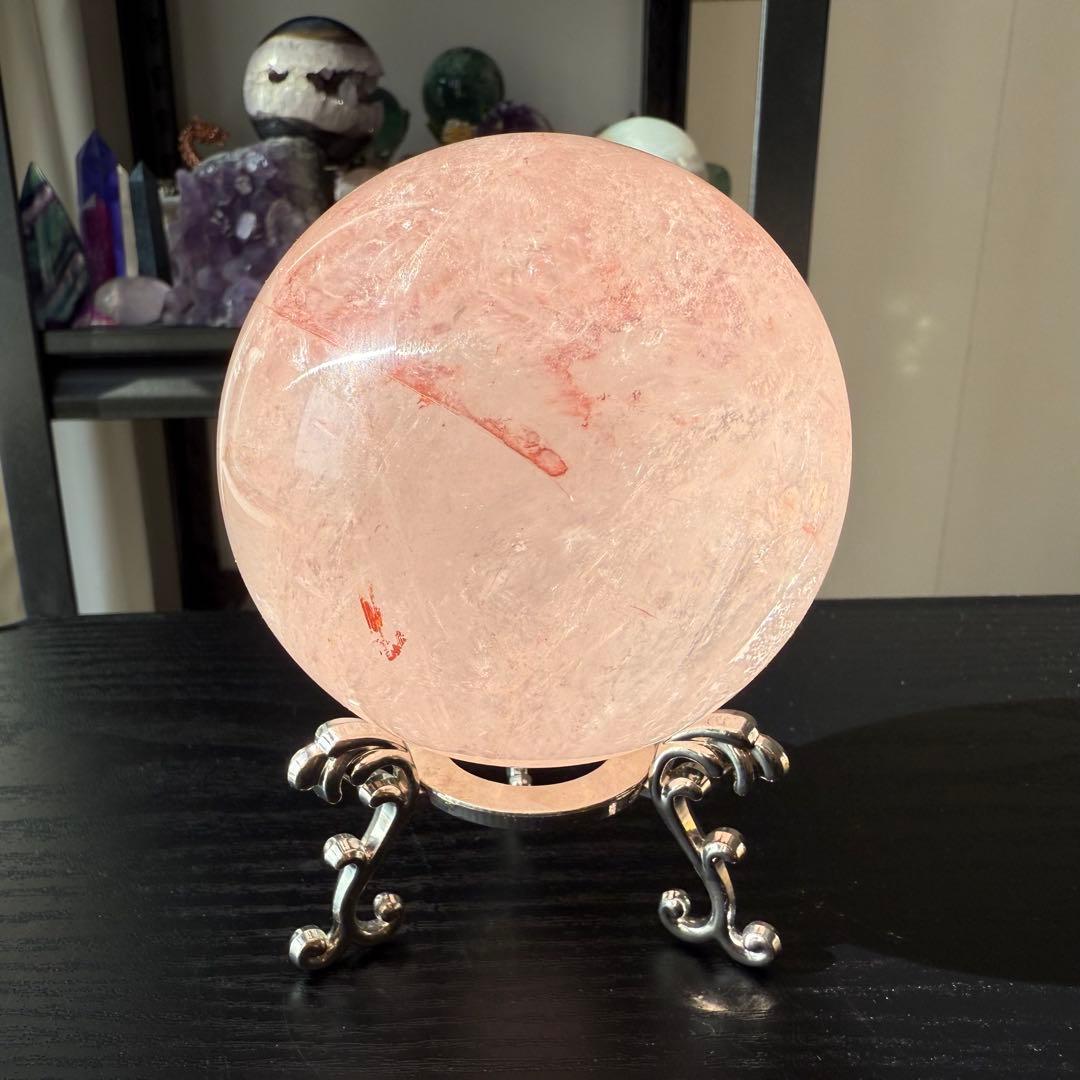 天然石ピンクアゼツライトのスフィア　丸玉　置物NO.112611