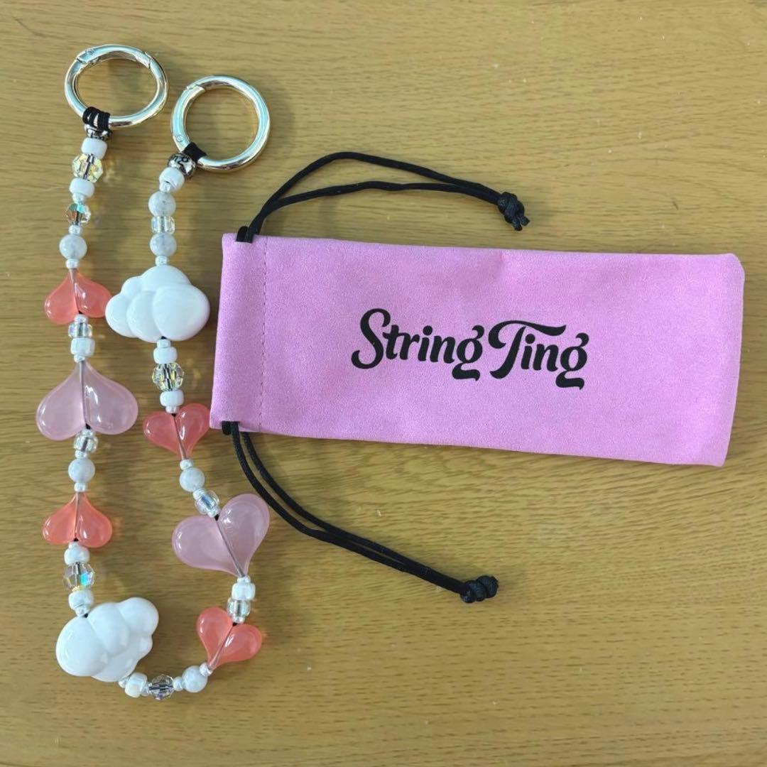 極美品)String Thing バッグチャーム ハート　雲 ピンク ホワイト