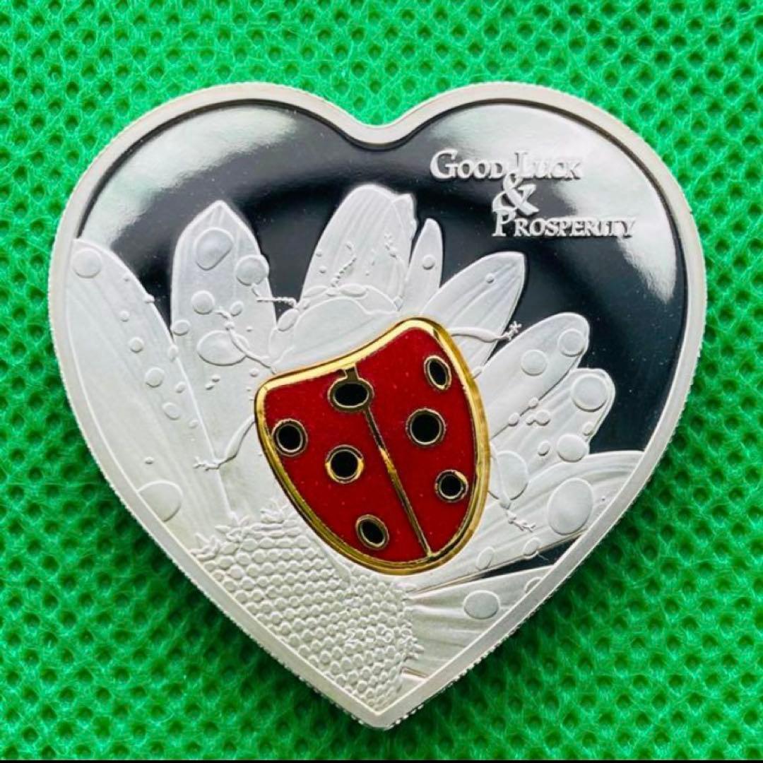 銀貨 てんとう虫 ハート型 七宝焼埋込 純銀 プルーフ