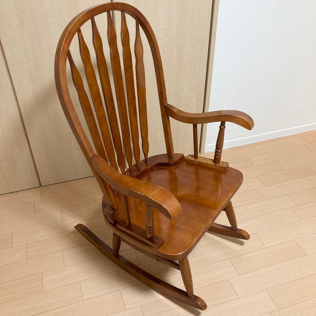 ロッキングチェア アンティーク調 スラットバック 木製 アーム付 クラシック
