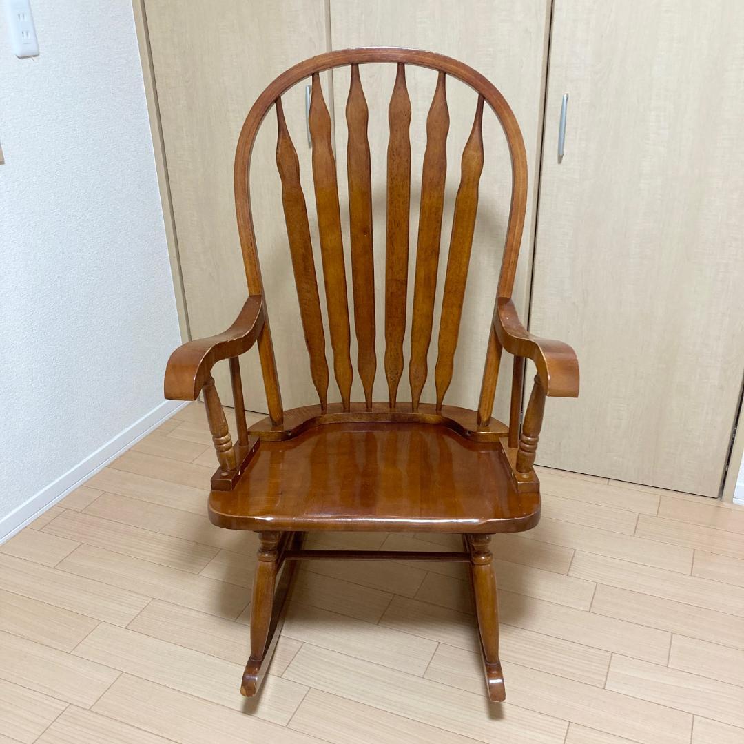 ロッキングチェア アンティーク調 スラットバック 木製 アーム付 クラシック