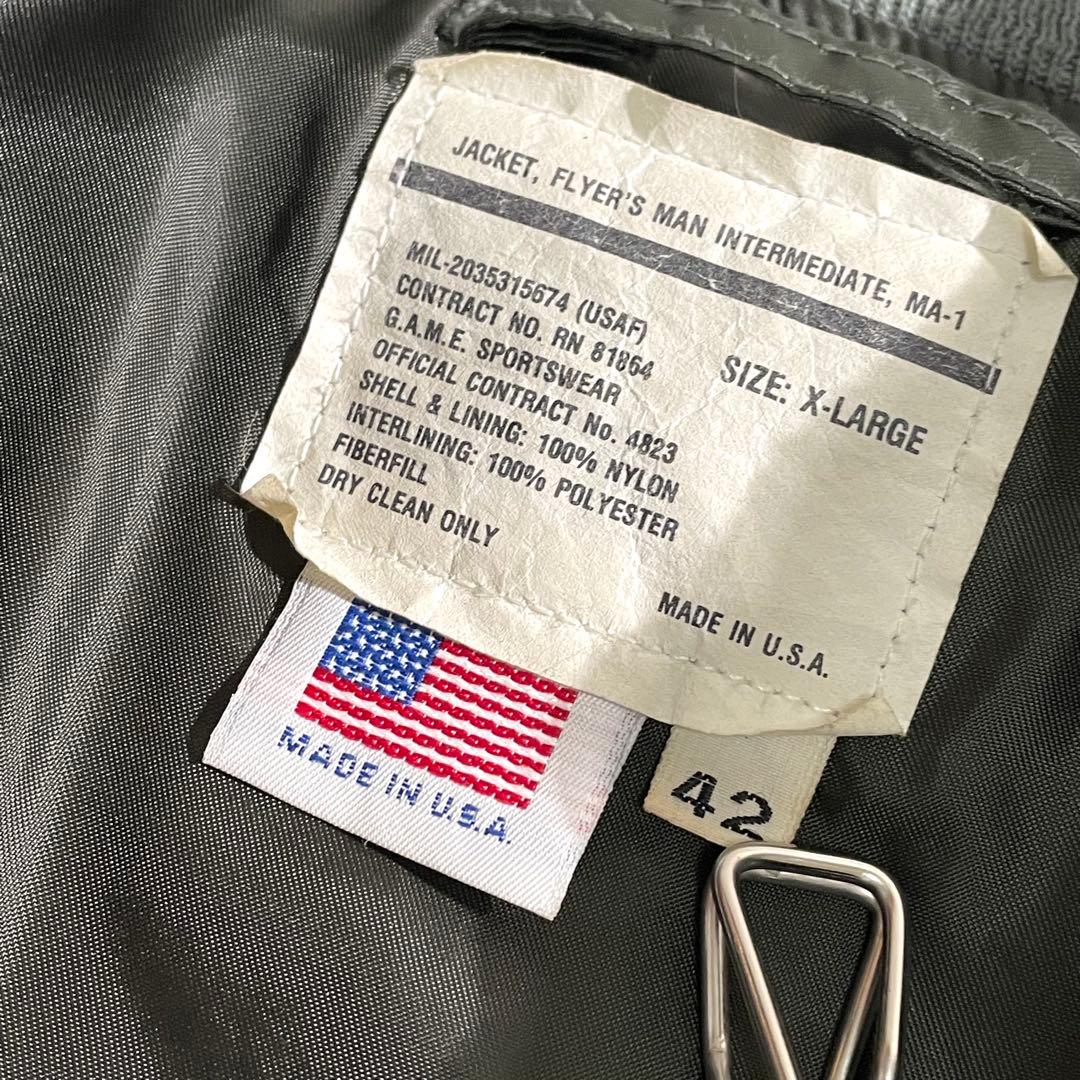 90s00s　MA-1　フライトジャケット　USA製　42　XL　ミリタリー