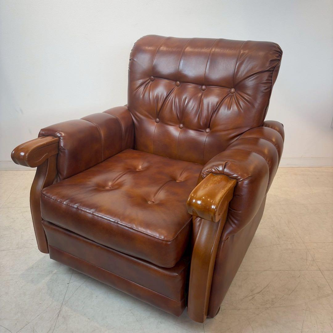 西洋アンティーク レザー 1人掛けソファ ロビーチェア 昭和レトロ 1/2