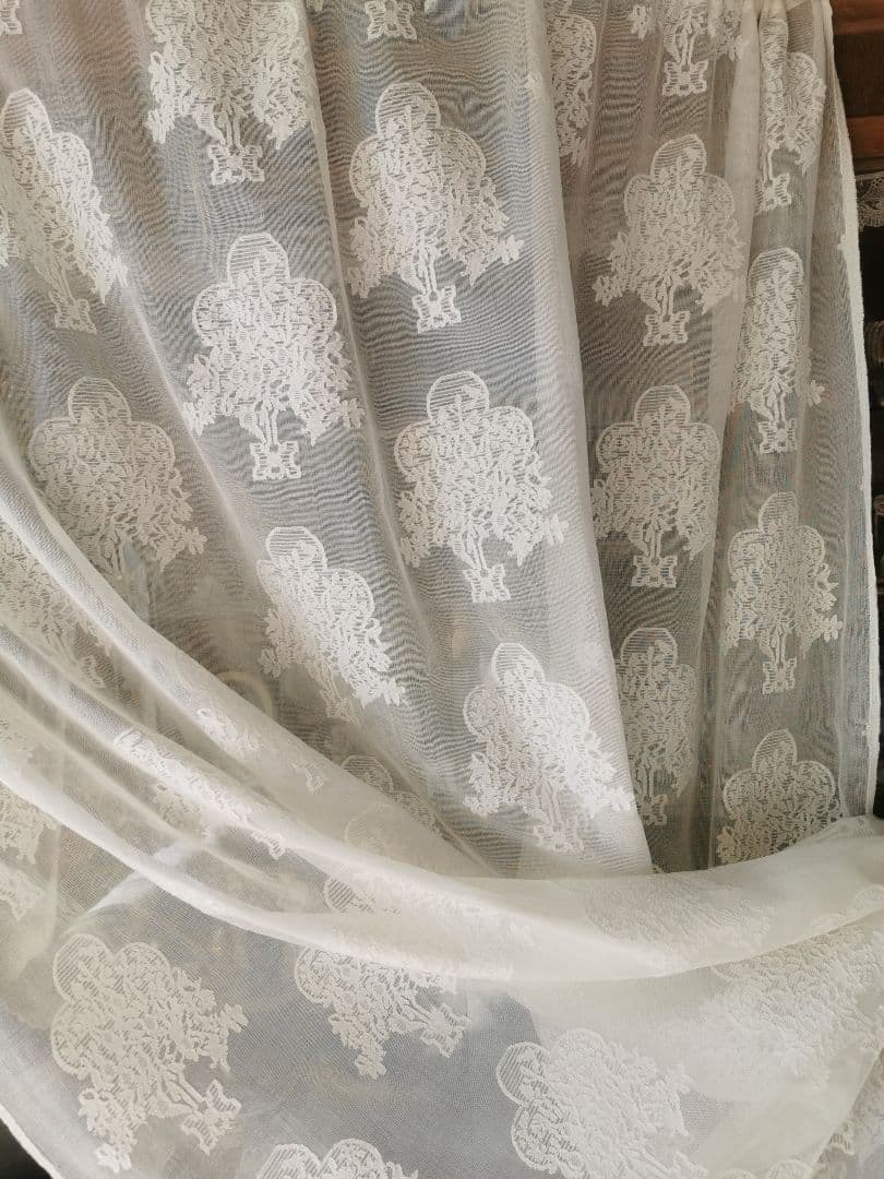 アンティーク 英国 マドラスレース 生命の樹と鳥 ノッティンガムカーテンパネル