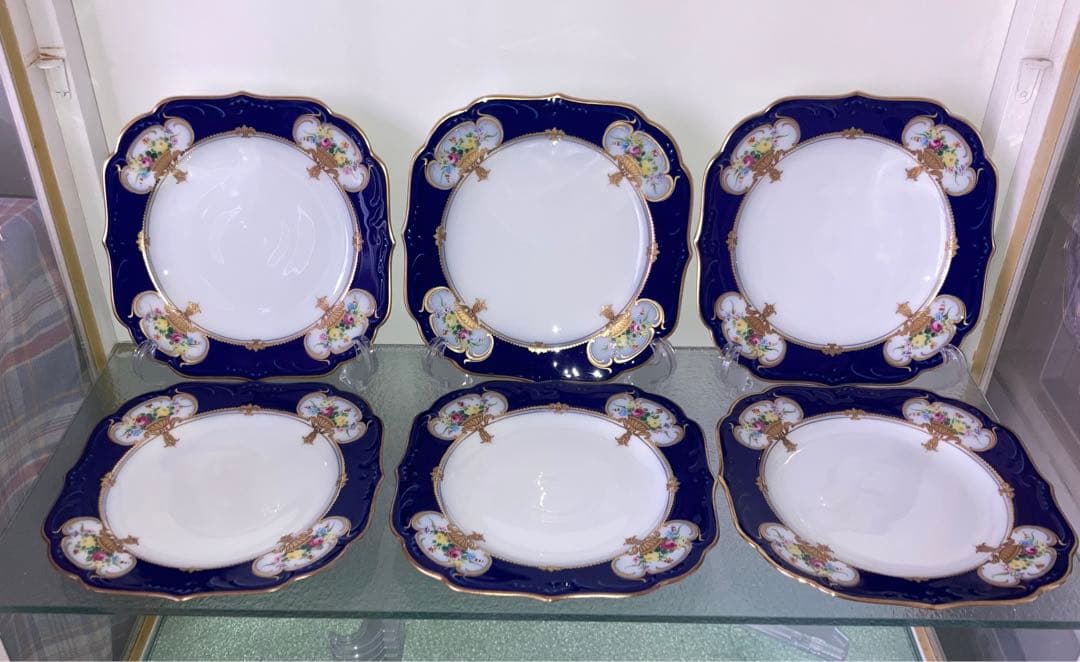 大倉陶園　エンプレスローズ プレート　6枚セット　瑠璃