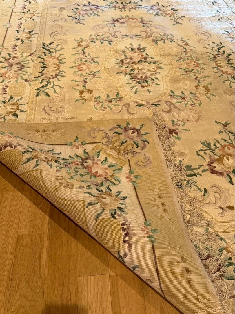 手織りヴィンテージシルク中国段通　120段　ラグ　プロクリーニング済み