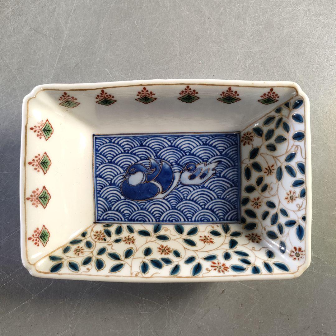 A1284-7/九谷焼/美山窯/金彩色絵花鳥文角鉢9客/飾鉢/盛鉢/懐石道具/