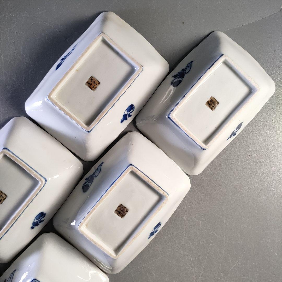 A1284-7/九谷焼/美山窯/金彩色絵花鳥文角鉢9客/飾鉢/盛鉢/懐石道具/