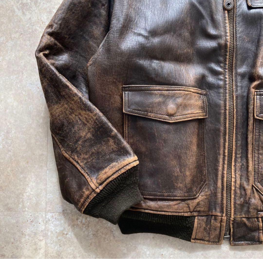 古着 Vintage A-2型 ビッグシルエット レザージャケット ブルゾン M