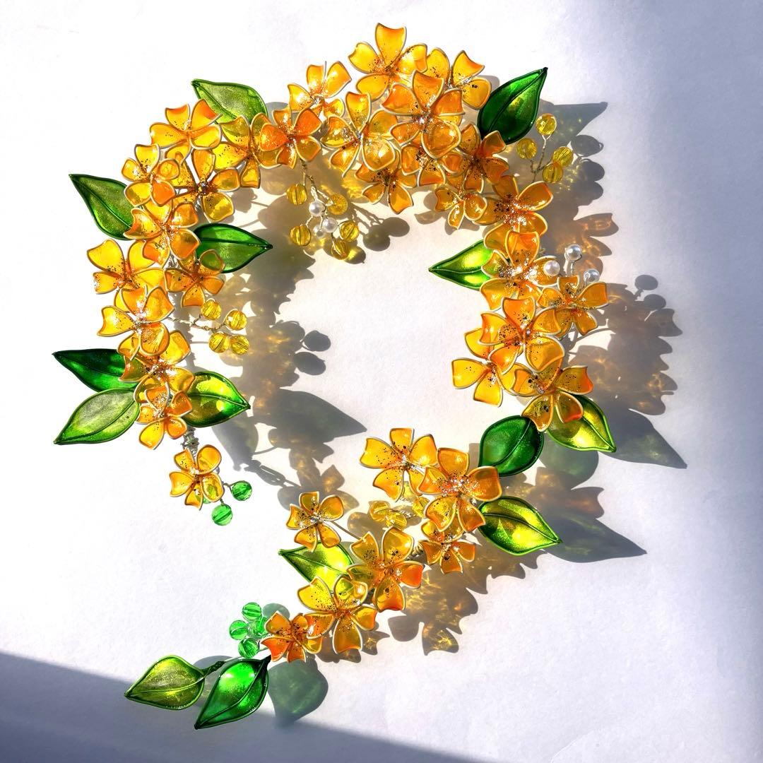 一点物　春　フラワーボタニカルリース　ワイヤークラフト　ディップアート　壁飾り