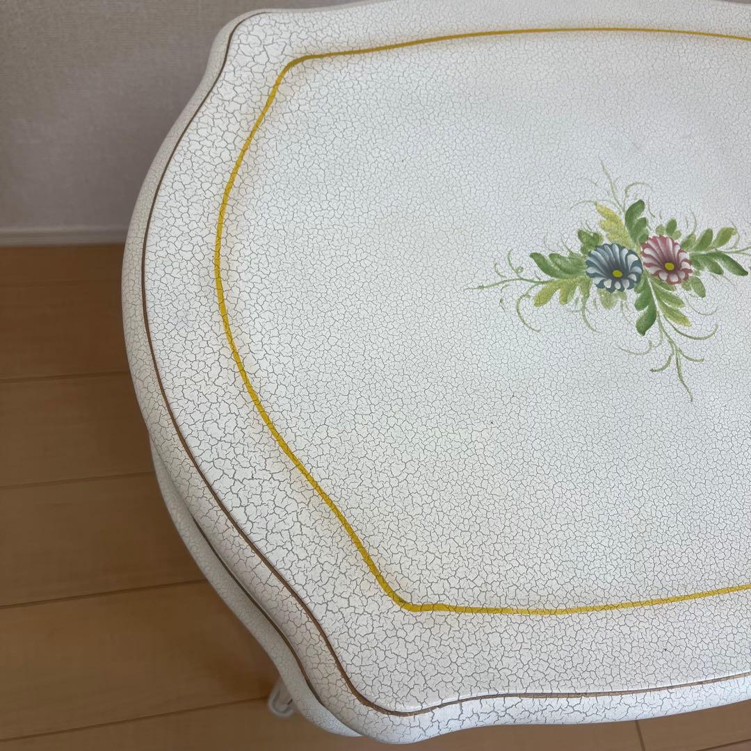 【希少】アンティーク調 フラワーペイント 猫脚サイドテーブル 引き出し付 北欧