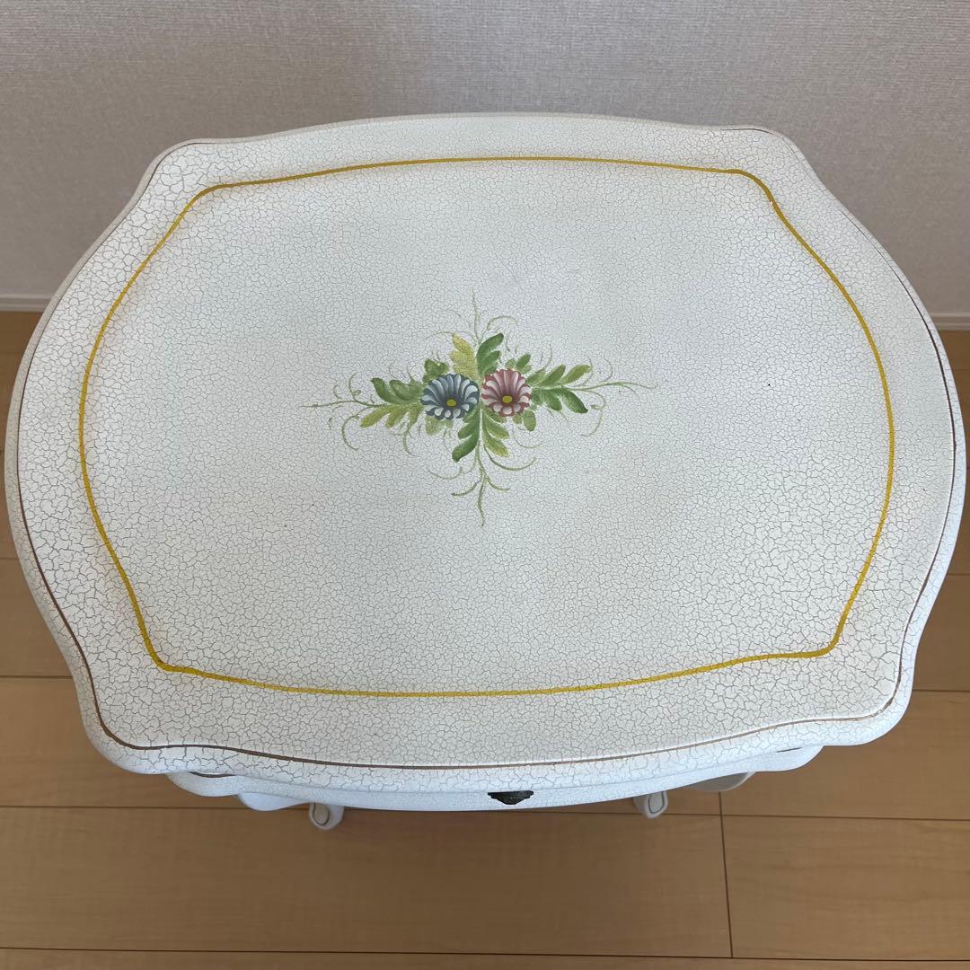 【希少】アンティーク調 フラワーペイント 猫脚サイドテーブル 引き出し付 北欧