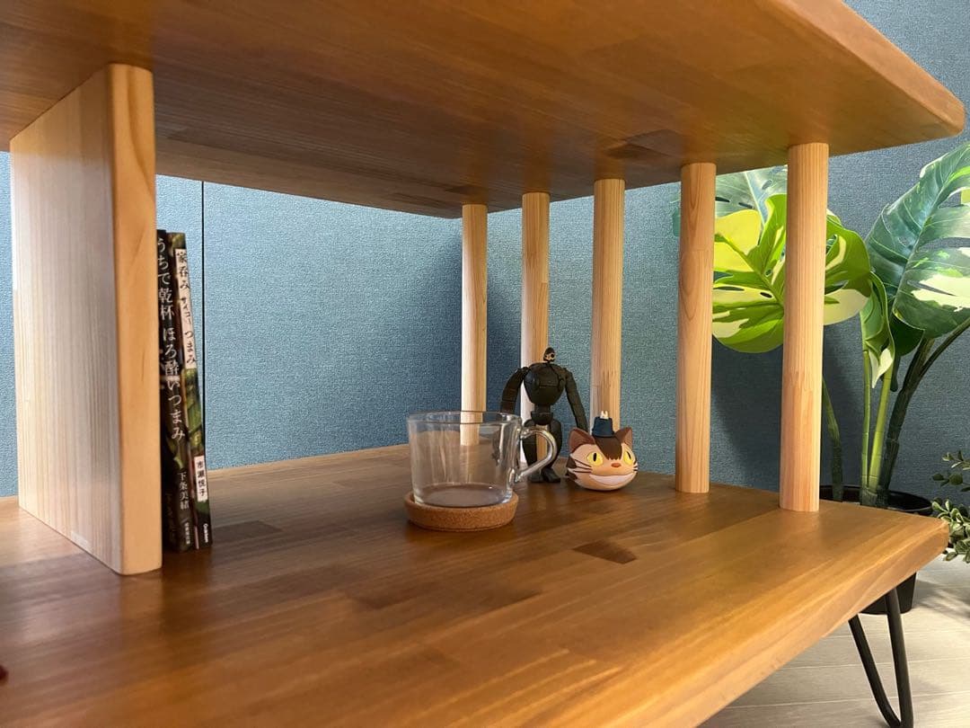 【送料無料】 ローテーブル アシンメトリー 収納付 モダン調 パイン オーク調