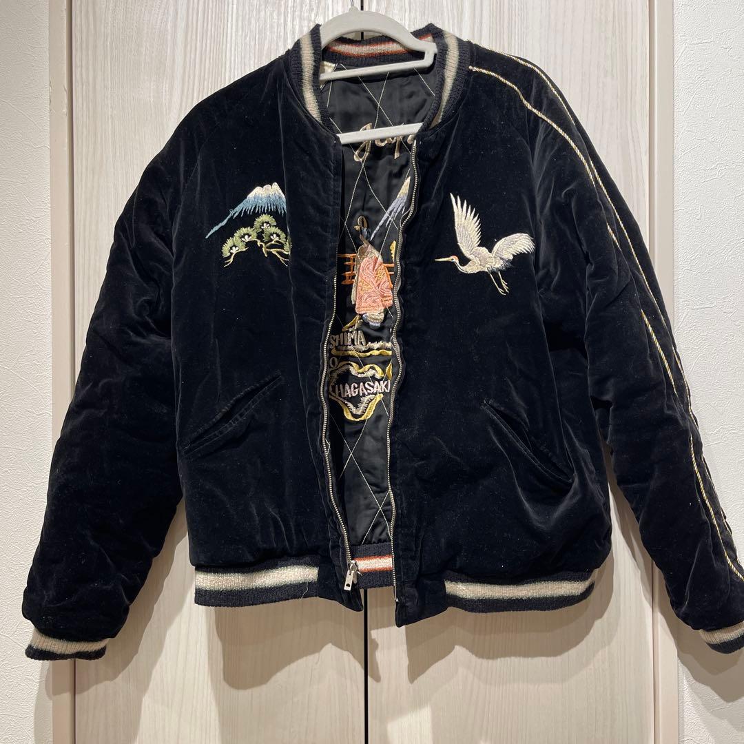 【hibu様】港商　テーラー東洋スカジャン　黒　L サイズ　別珍　鶴