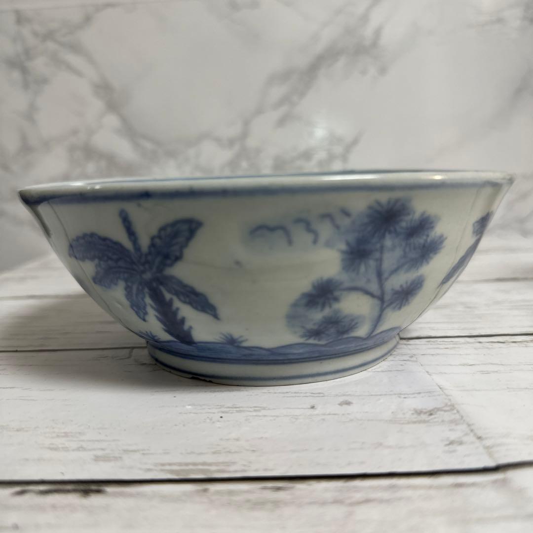 李朝分院、染め付けシカ図、鉢。箱サービス。