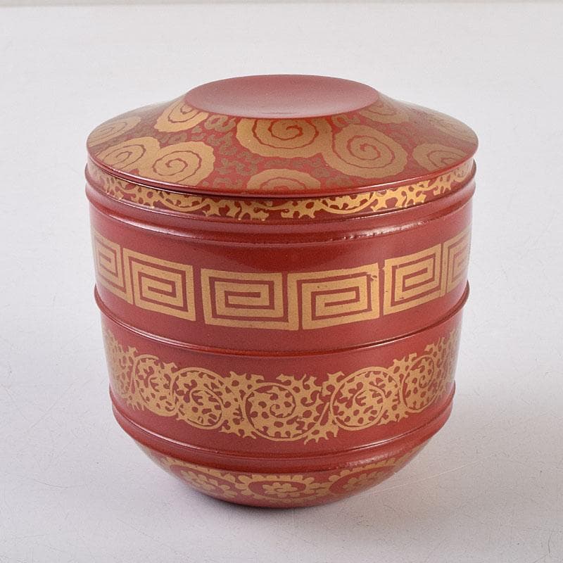 専用　茶道具　塗師中村宗哲作　朱唐草如心好　寸切茶器即中斎極め箱　M　R9252