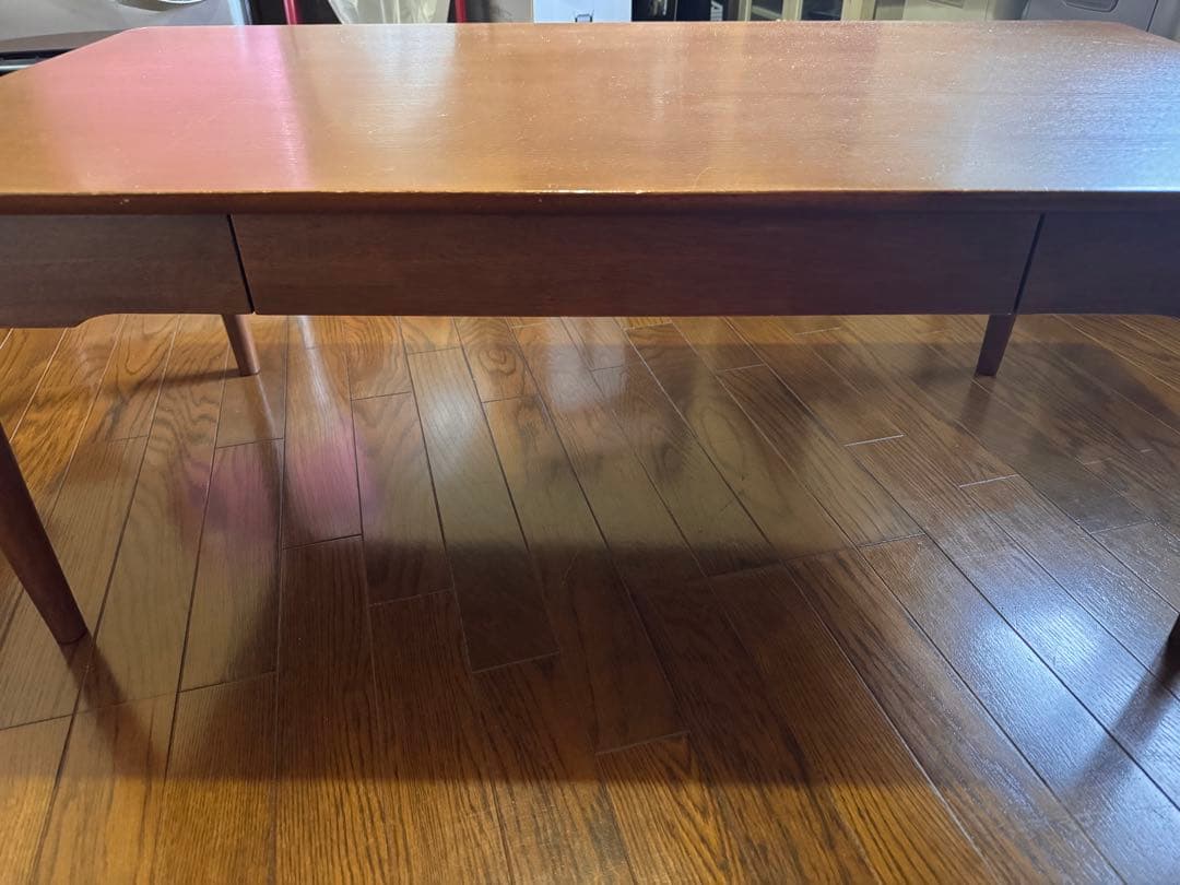 ブラウン木製テーブル 引き出し付き