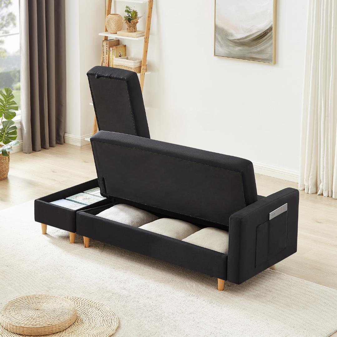 ソファ　ソファーベッド　多機能ソファ　3人掛け　オットマン付き 肘掛け付き