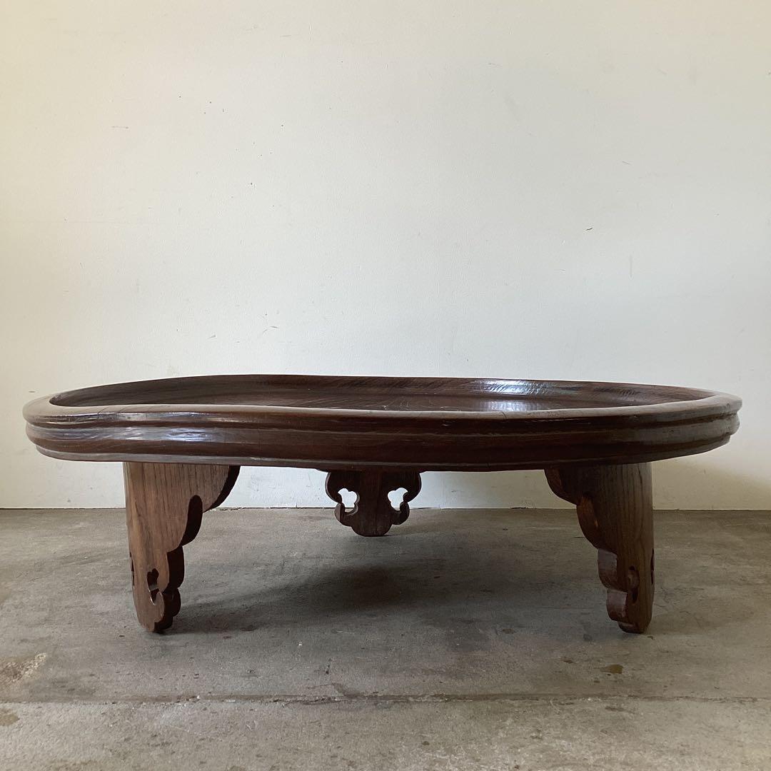 73㎝　天然木の丸い脚付き膳　円卓　座卓　ちゃぶ台　栗盆　時代物　当時物　古民家