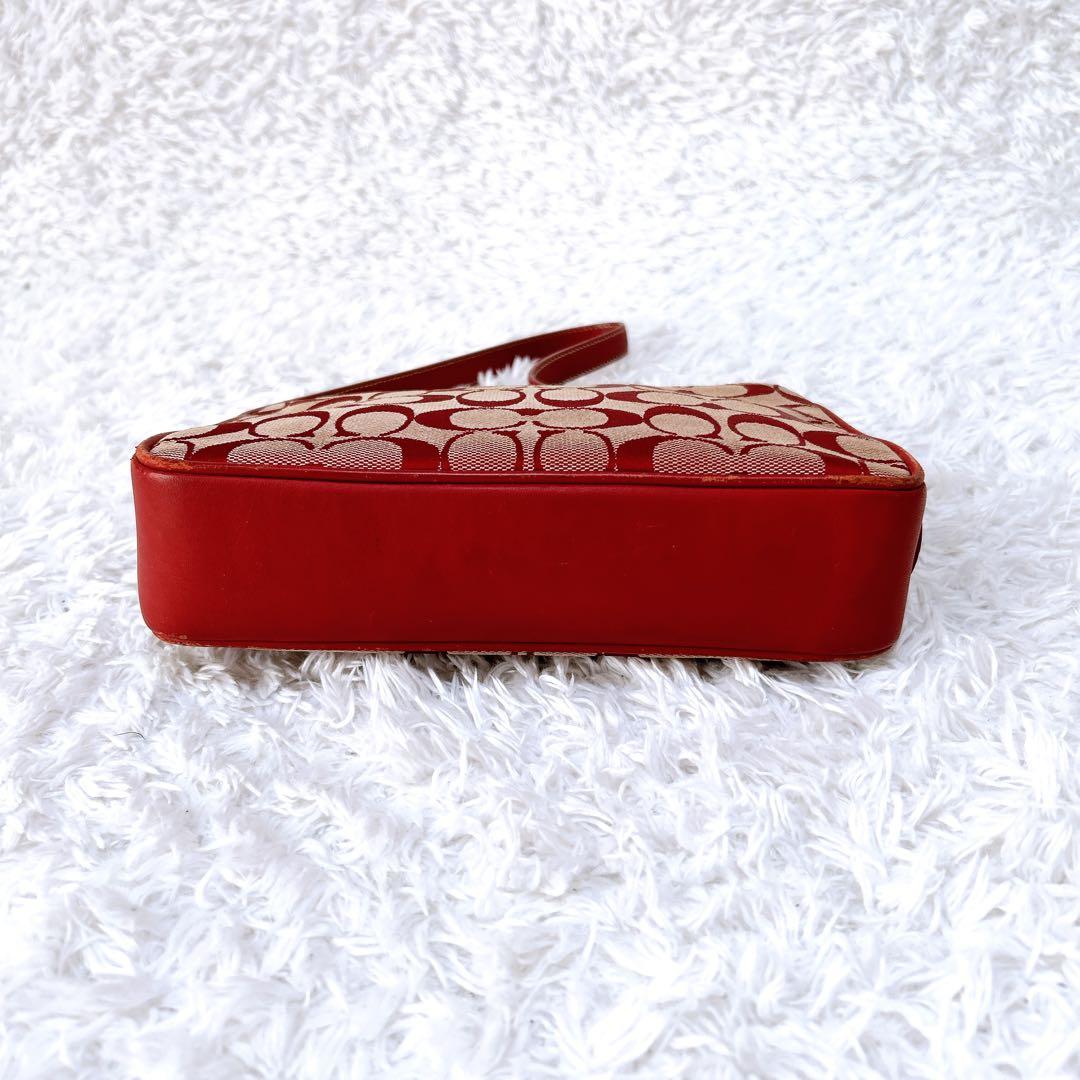 希少✨コーチ ショルダーバッグ アクセサリーポーチ キャンバス　赤　ハンドバッグ