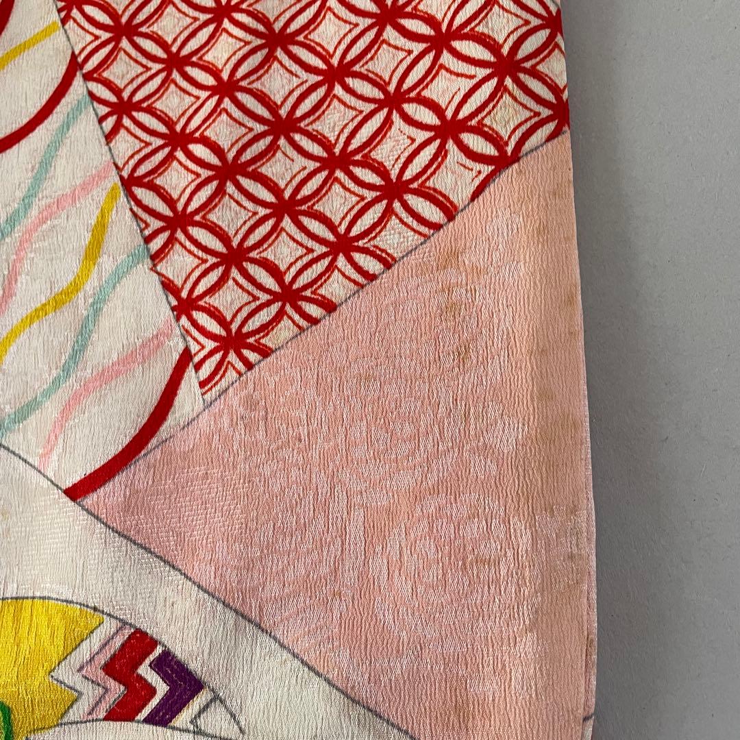 七五三　３歳　女の子　正絹　アンティークお着物　セット　正絹白地の被布コーデ