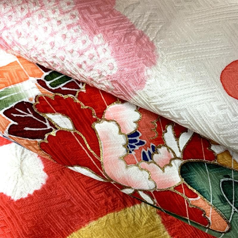 505ag61□七五三 七歳 女児 着物&袋帯 部分絞り ねじり梅□美品