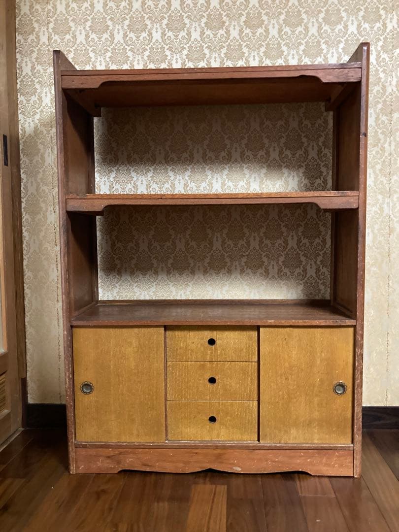 送料込【昭和レトロ アンティーク】本棚 ブックシェルフ 透かし彫り