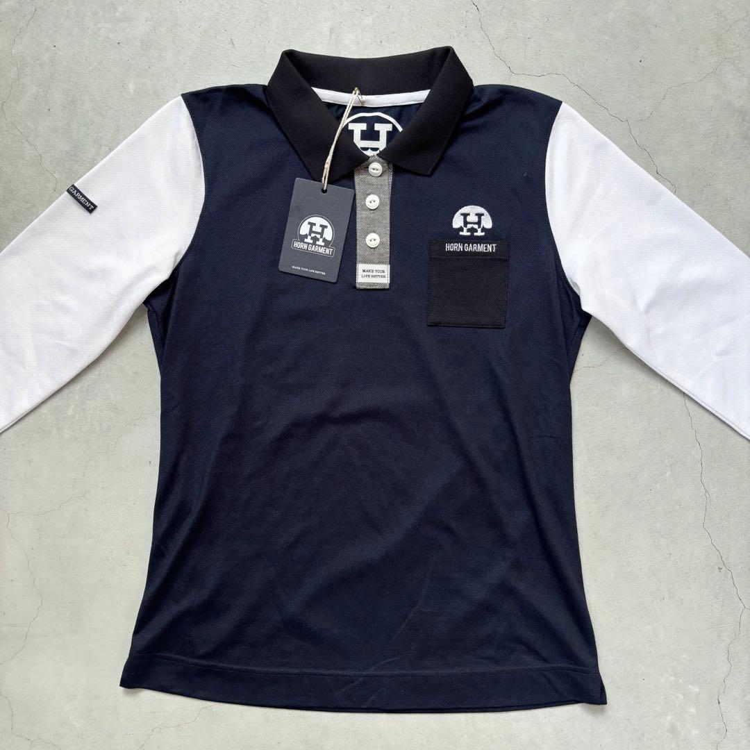 【新品タグ】HORN GARMENT ホーンガーメント 切替 長袖ポロシャツ M