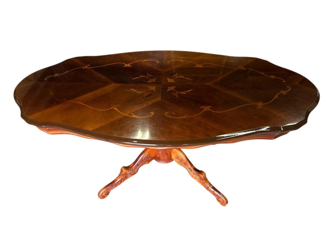 イタリア製 ローテーブル 彫刻装飾 木製 アンティーク調 高さ52cm