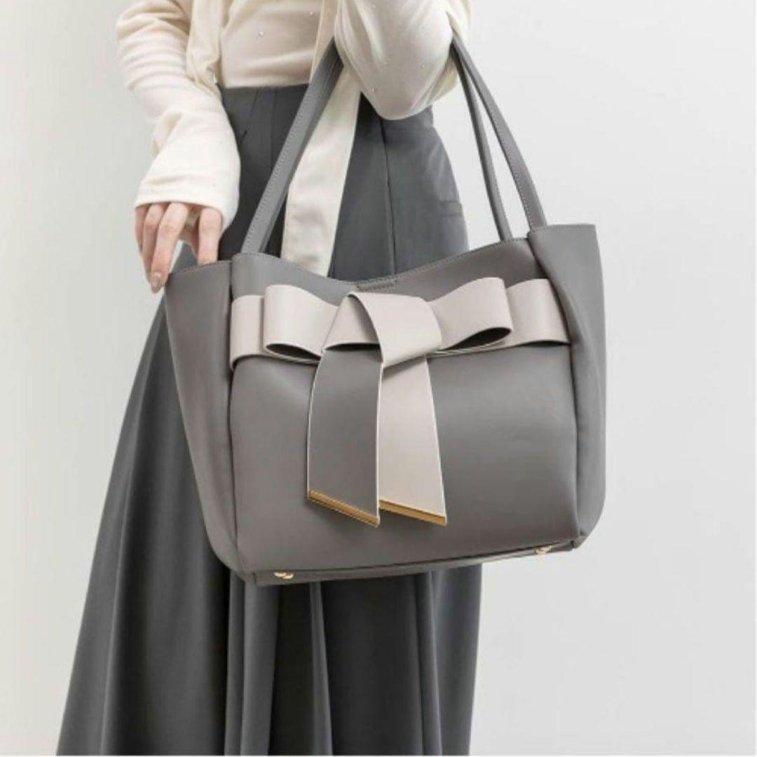RANDA 【A4対応】リボントートバッグ グレー　ハンドバック