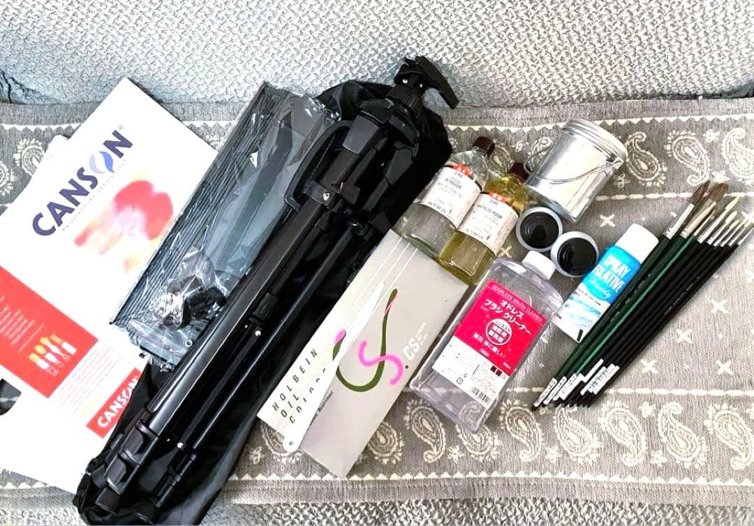 油絵具 セット 新品 他 21点セット 油彩筆 イーゼル ホルベイン 世界堂