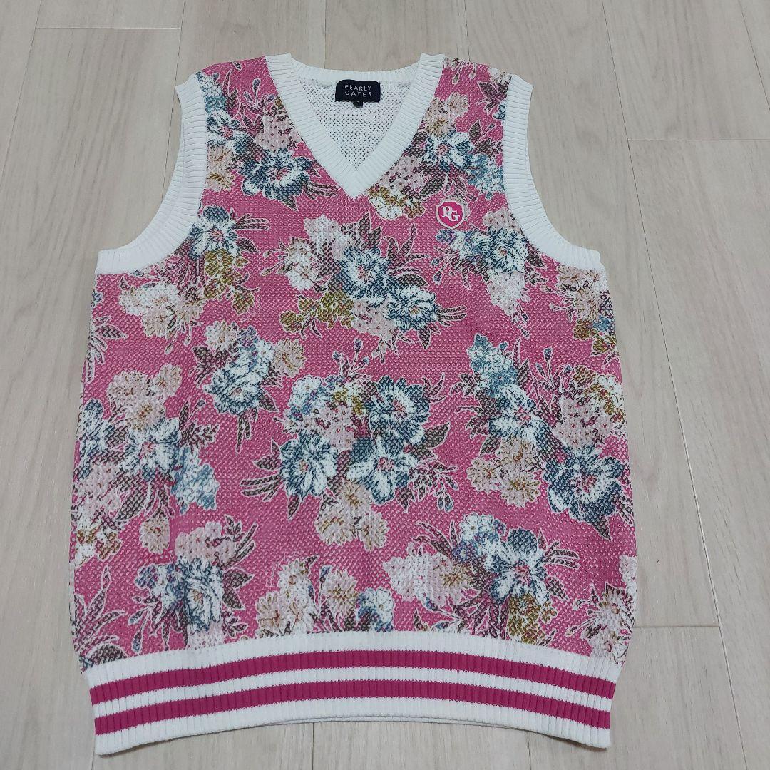 【1（M相当）】パーリーゲイツ フラワーニット プリントベスト