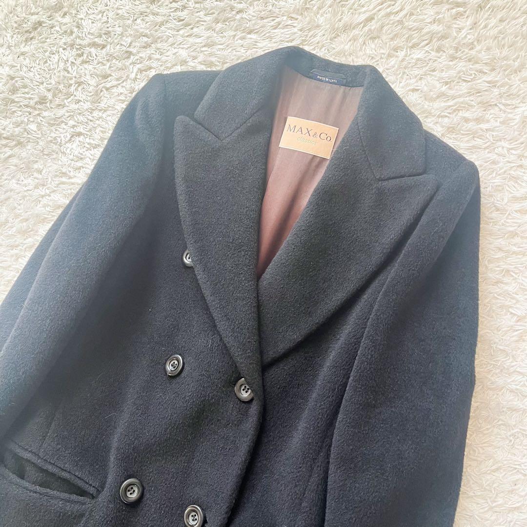 着丈126cm マックスマーラ &コー ダブルブレストコート モヘヤ ブラック